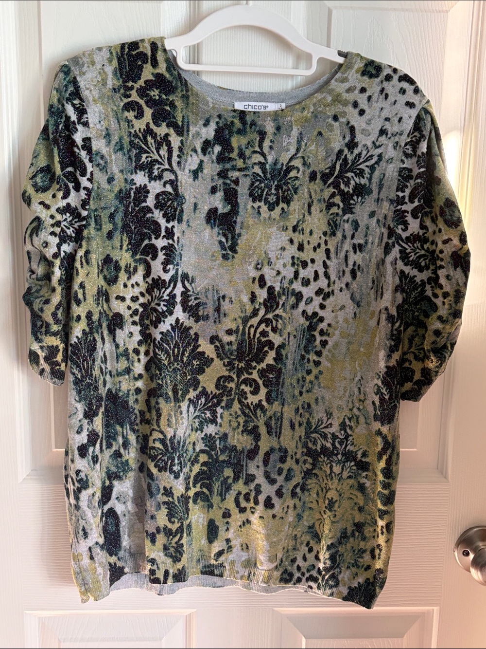 Chico's Short Sleeve Shimmer Sweater
